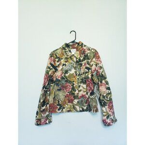 Vtg Coldwater Creek Womens Petite PL Jacket 100% Cotton Floral Cottage Core USA